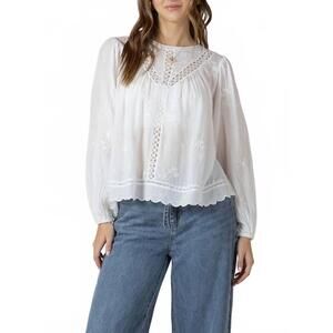 NEW DEX CLOTHING crochet detail embroidered blouse in white